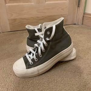 Green platform high top converse